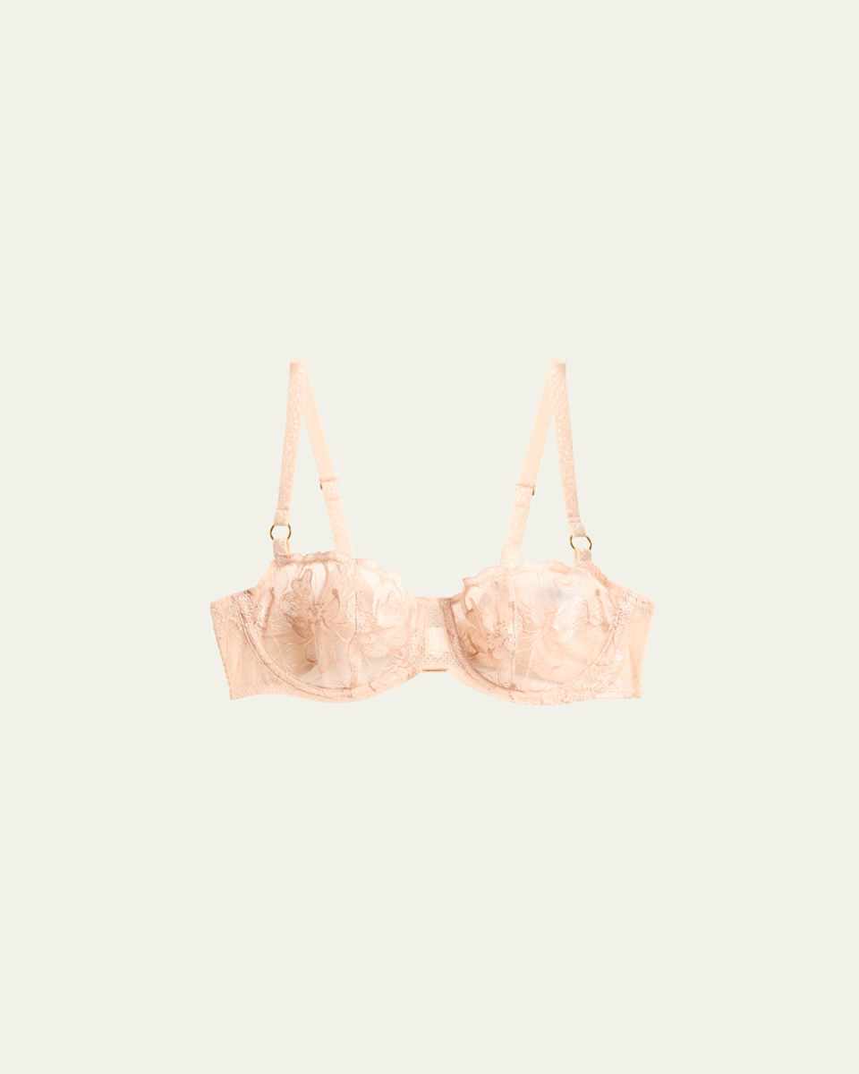 Fleur Floral-Embroidered Scalloped Demi Bra